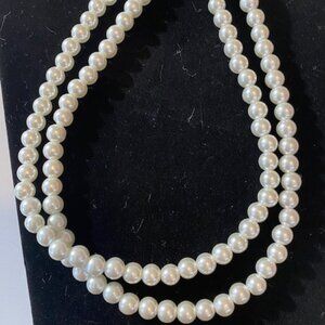 Glass pearl beads long necklace with magnet clasp with earings